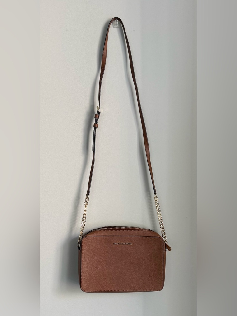 Michael Kors Jet Set Saffiano Leather Crossbody Bag Luggage BROWN Vintage